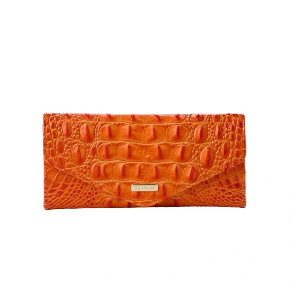 Brahmin Veronica Mandarin Orange Melbourne Gen Lth Envelope Wallet Croc Embosse